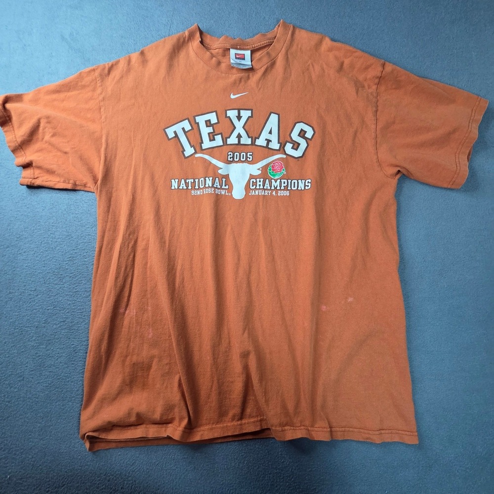 Nike Texas Longhorns 2005 National Champions Rose Bowl T-Shirt Mens XL Orange
